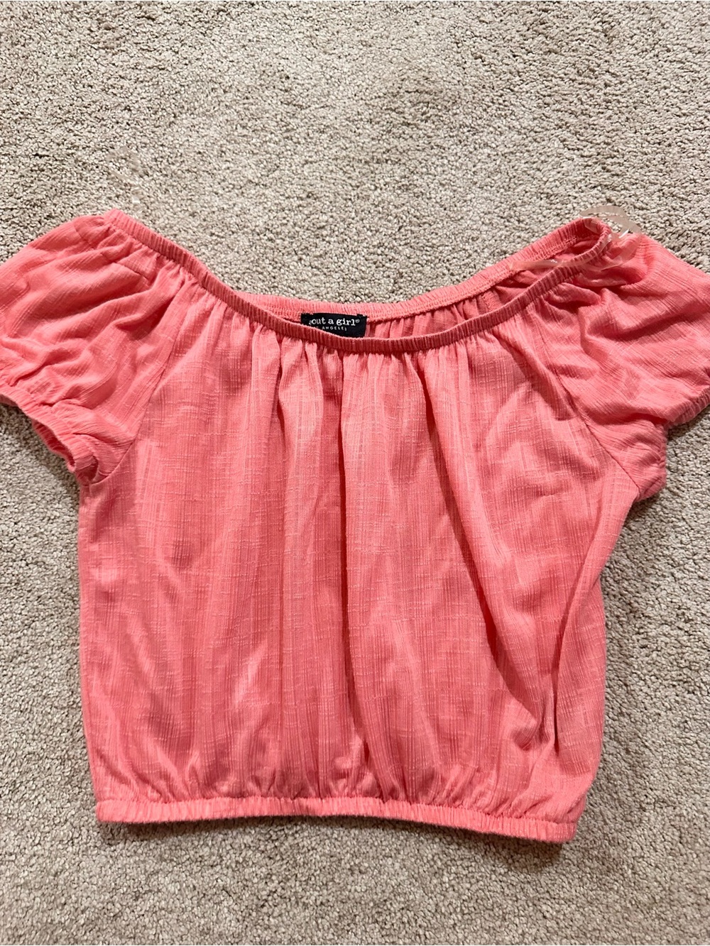 S About A Girl Coral Off-Shoulder Crop Top